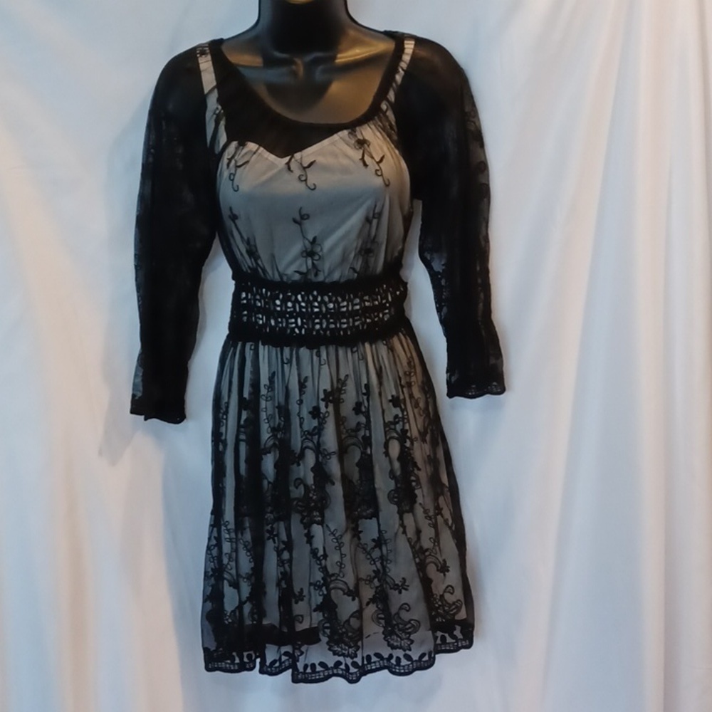 🔥 UP by Ultra Pink Black Embroidered Lace Dress, sz S
